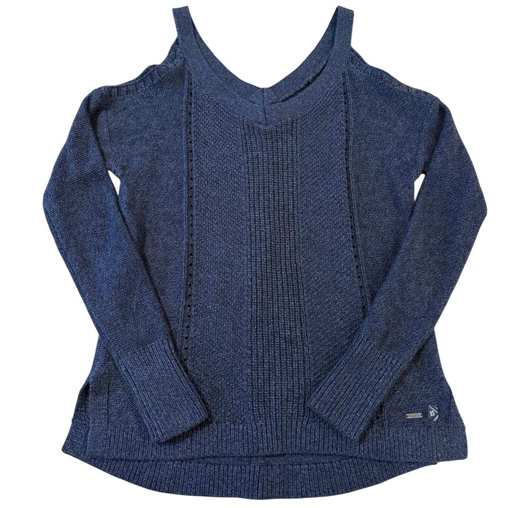 Hollister‎ Womens Cold Shoulder V-Neck Sweater Navy Blue Knit XS Pullover NWOT